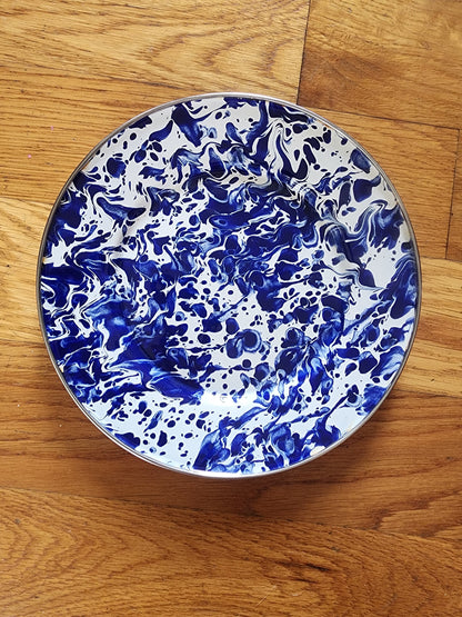 Vintage Enamelware Dinner Plates Cobalt Blue Spatterware 8.5” set of 2