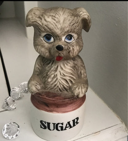 Vintage Retro Whimsy Ceramic Dog in a sugar bowl bell