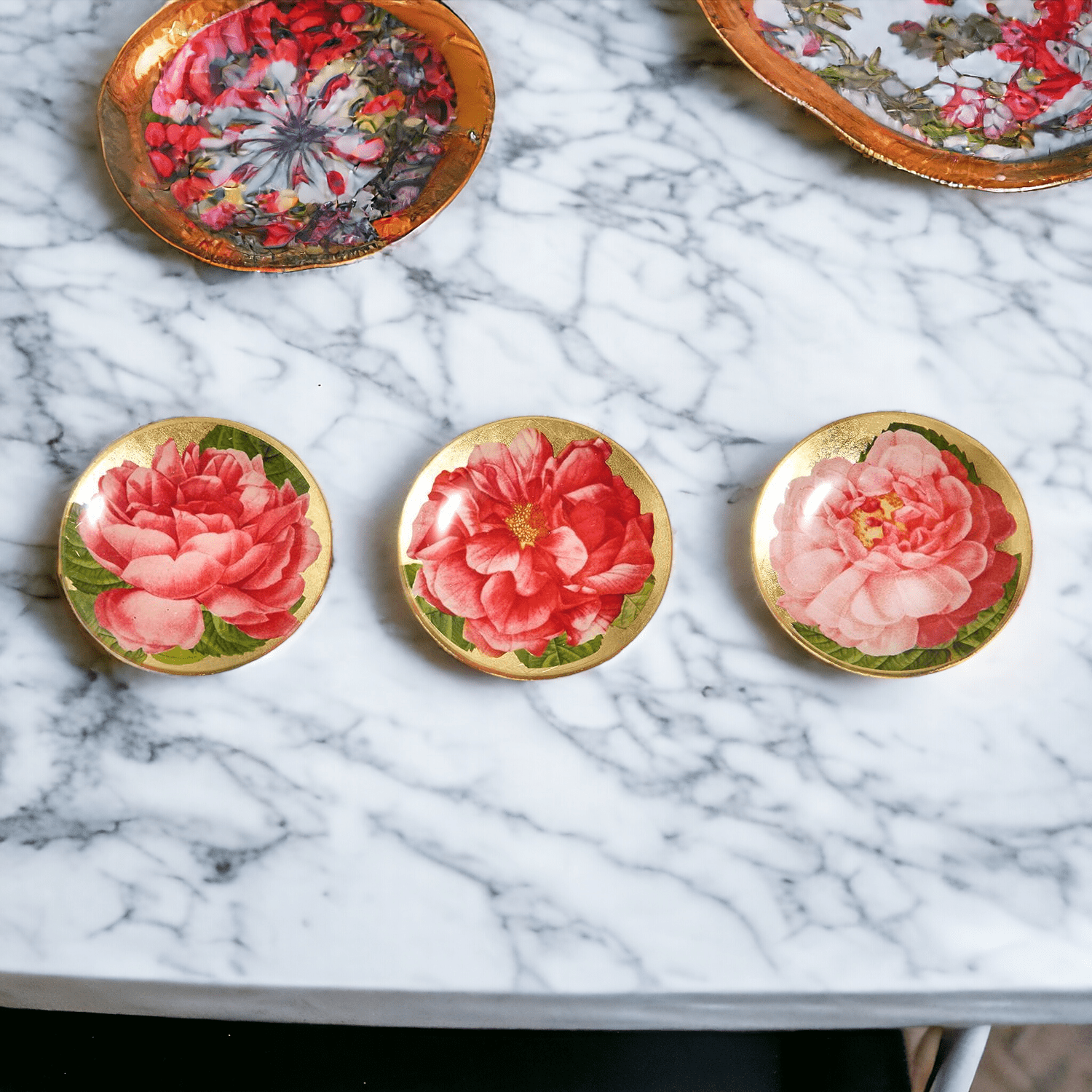 Rose Decoupage Trinket Tray Gold Leaf Vintage Jewelry Dish Coaster - I Bought a Yard Sale