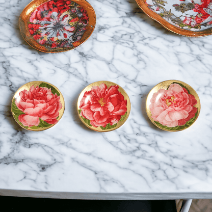 Rose Decoupage Trinket Tray Gold Leaf Vintage Jewelry Dish Coaster - I Bought a Yard Sale