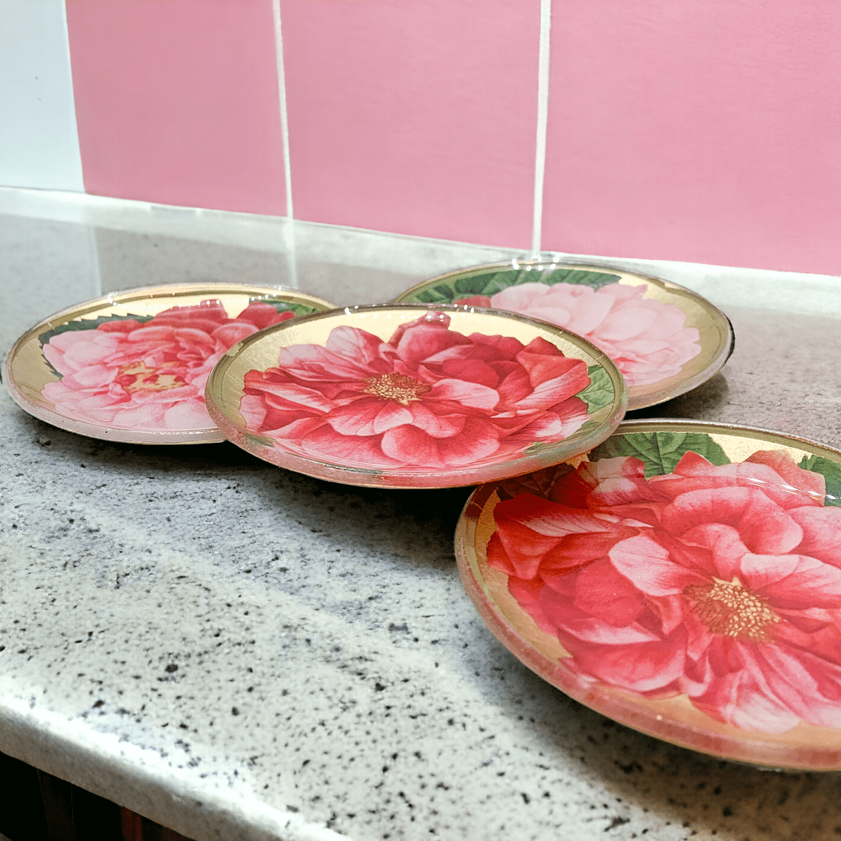Rose Decoupage Trinket Tray Gold Leaf Vintage Jewelry Dish Coaster - I Bought a Yard Sale