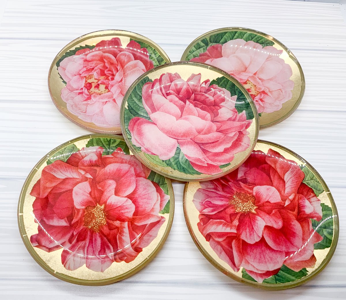 Rose Decoupage Trinket Tray Gold Leaf Vintage Jewelry Dish Coaster - I Bought a Yard Sale
