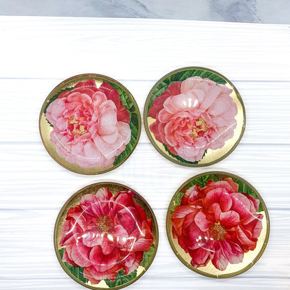 Rose Decoupage Trinket Tray Gold Leaf Vintage Jewelry Dish Coaster - I Bought a Yard Sale