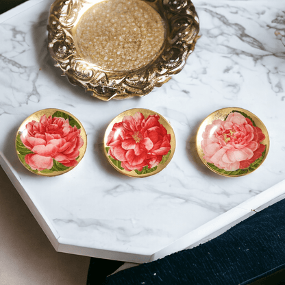 Rose Decoupage Trinket Tray Gold Leaf Vintage Jewelry Dish Coaster - I Bought a Yard Sale