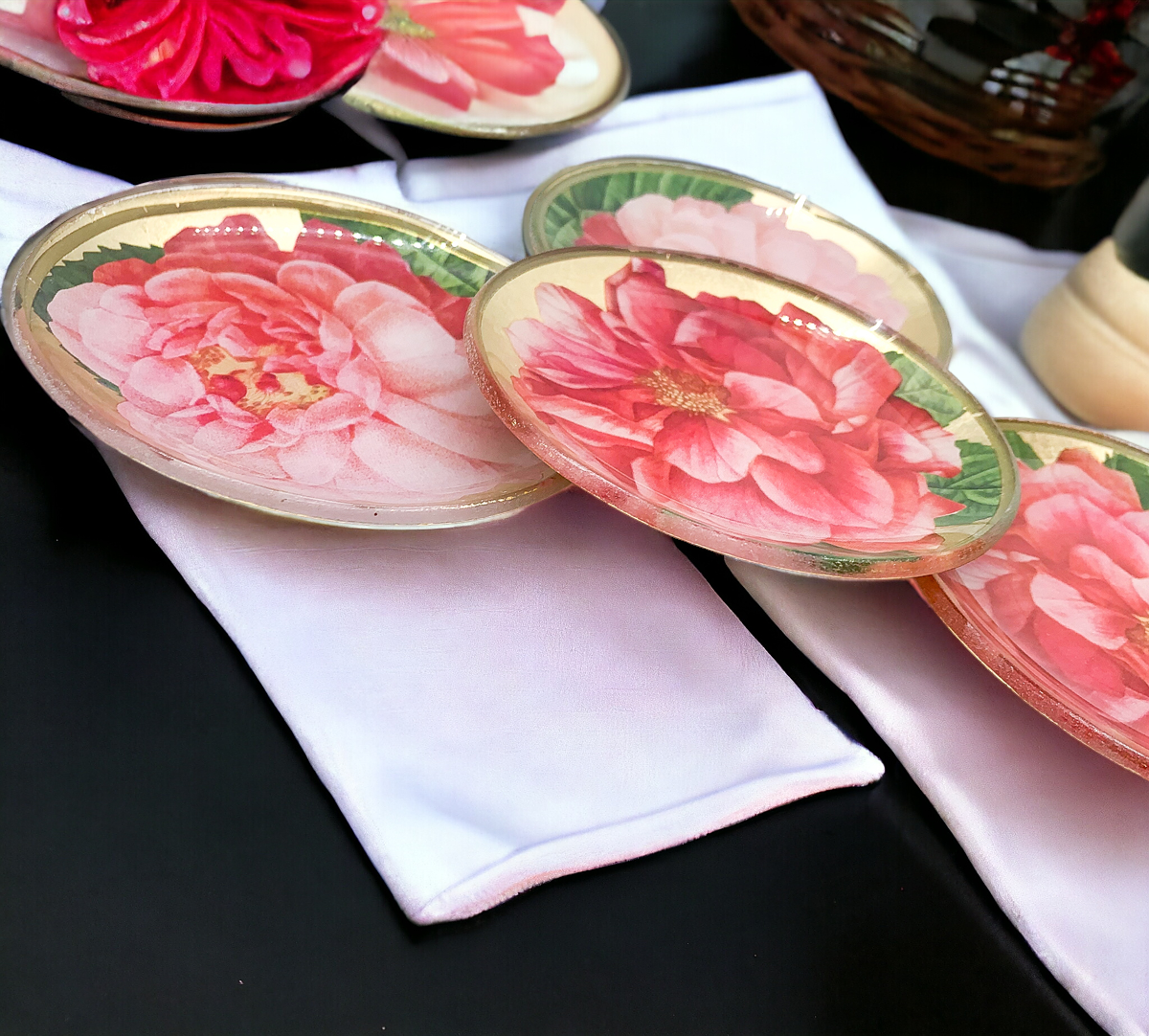 Rose Decoupage Trinket Tray Gold Leaf Vintage Jewelry Dish Coaster - I Bought a Yard Sale