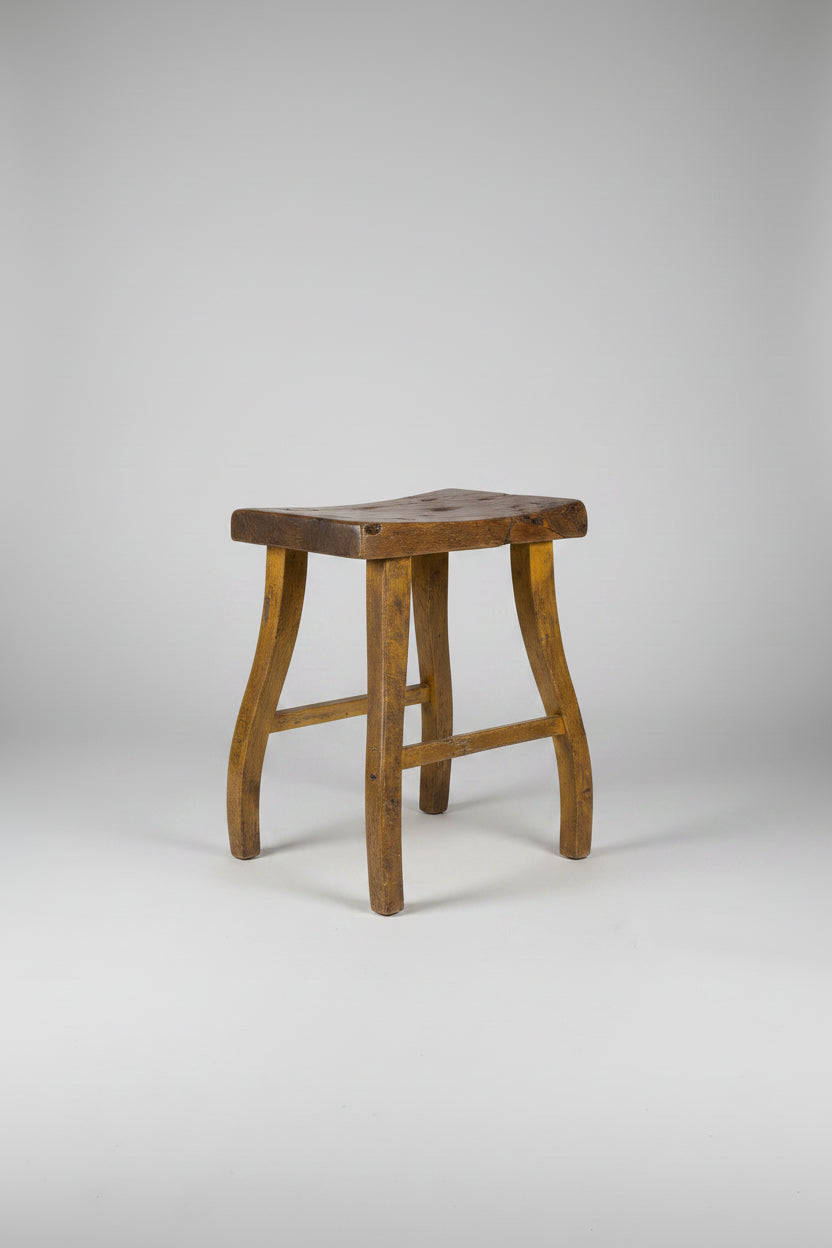 Antique Rustic Elm Saddle Stool