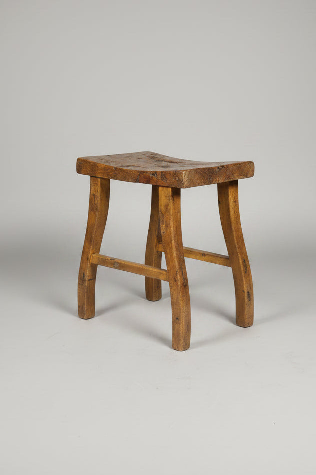Antique Rustic Elm Saddle Stool