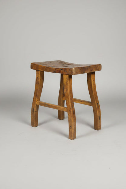 Antique Rustic Elm Saddle Stool