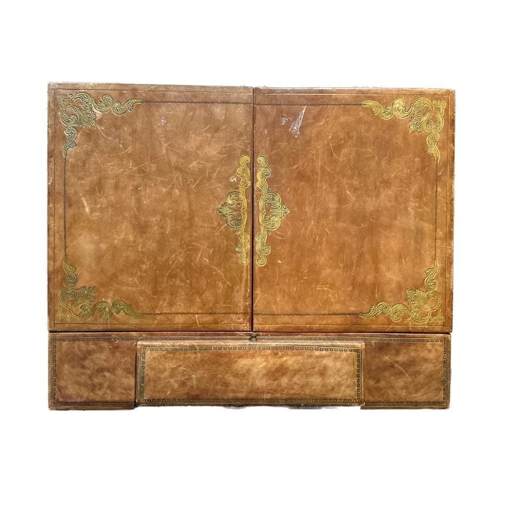 English Victorian Antique Leather Writing Box/Lap Desk