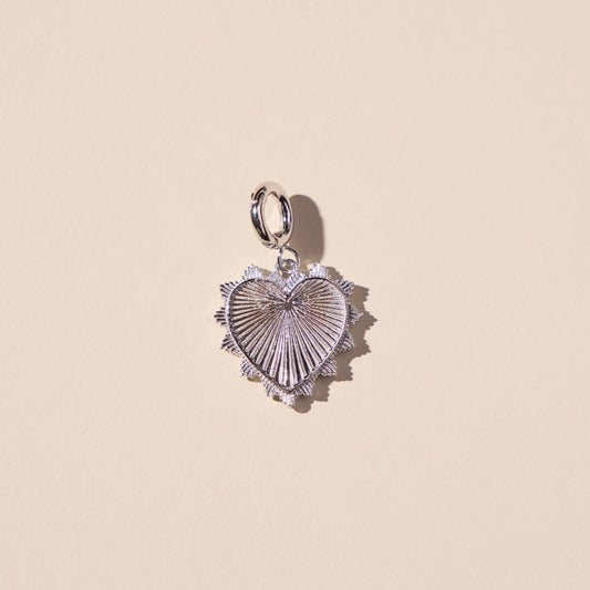 Silver Sunburst Heart Charm - I Bought a Yard Sale