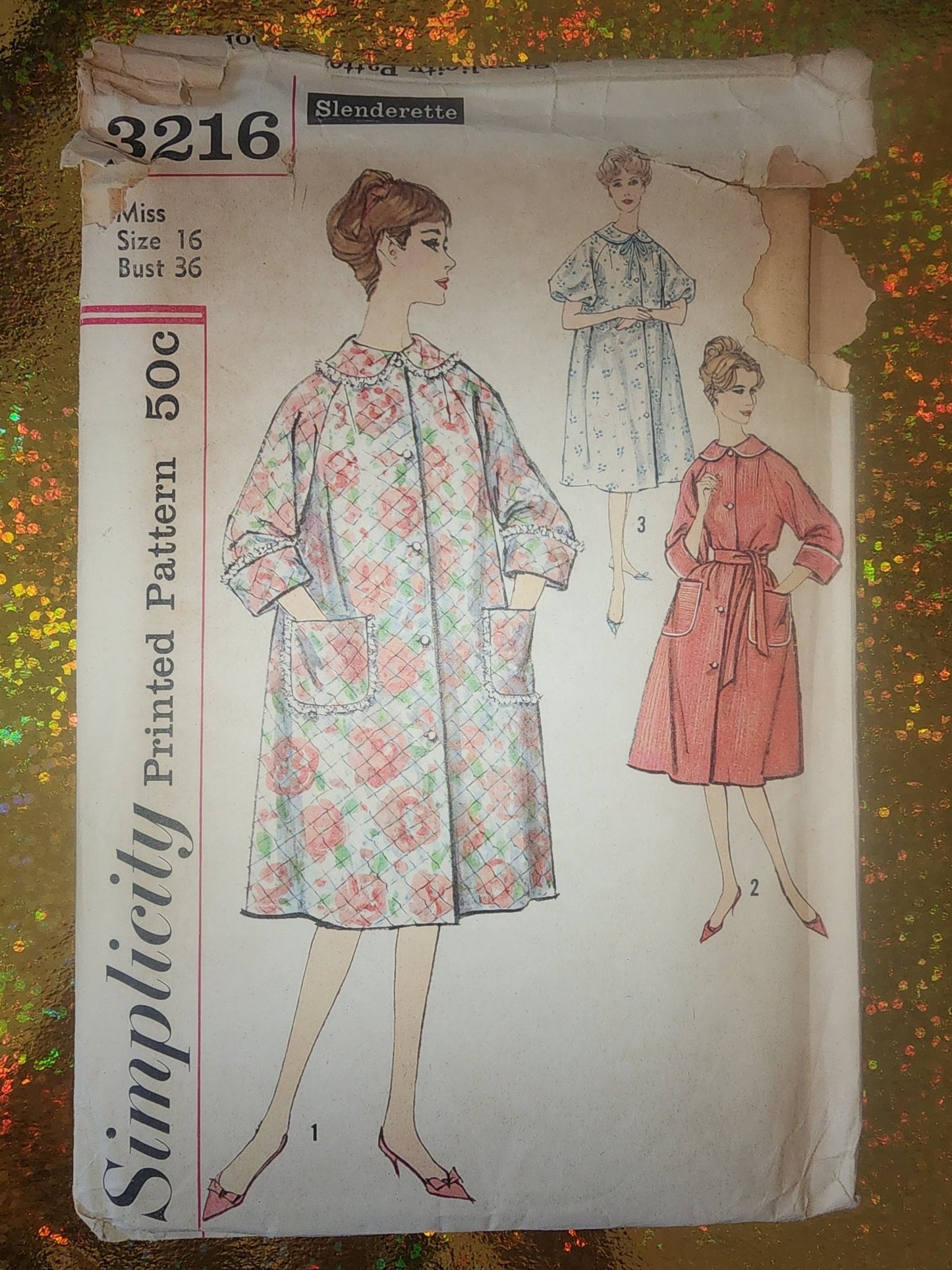 SIMPLICITY PATTERN 3216 BUST 36 SZ 16 50C SLENDERETTE MISSES WOMENS ROBE 1970s - I Bought a Yard Sale