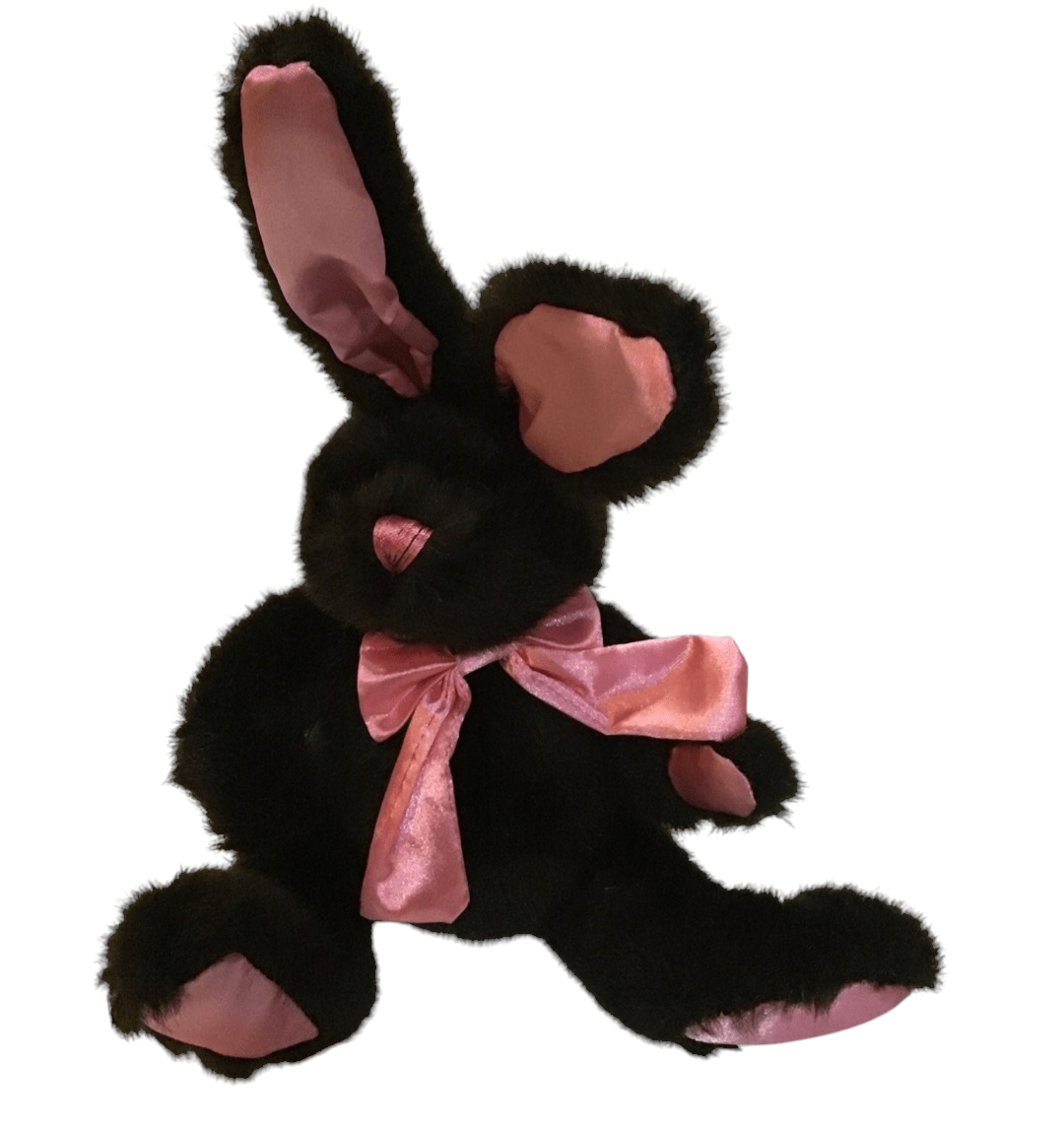 Soft and cuddly plush bunny in chocolate brown and pink, perfect for Easter - I Bought a Yard Sale