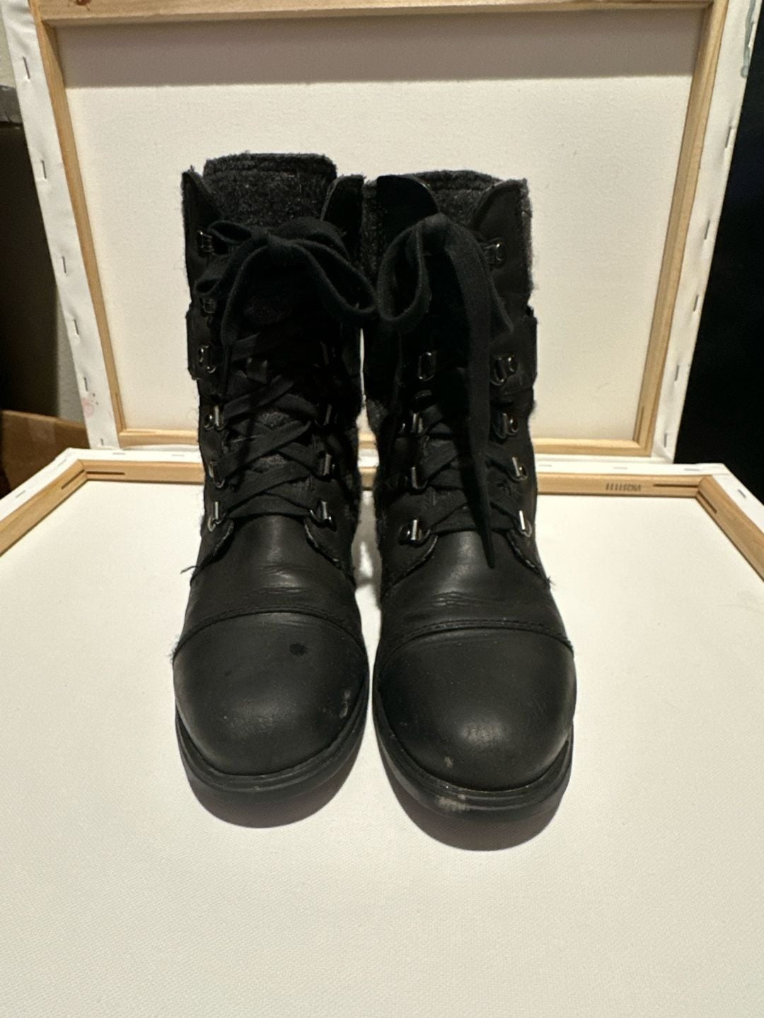 Sorel Major Carly Black Leather & Gray Wool Moto Combat Boots NL2324 - 010 - I Bought a Yard Sale