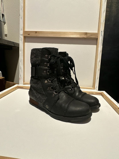 Sorel Major Carly Black Leather & Gray Wool Moto Combat Boots NL2324 - 010 - I Bought a Yard Sale