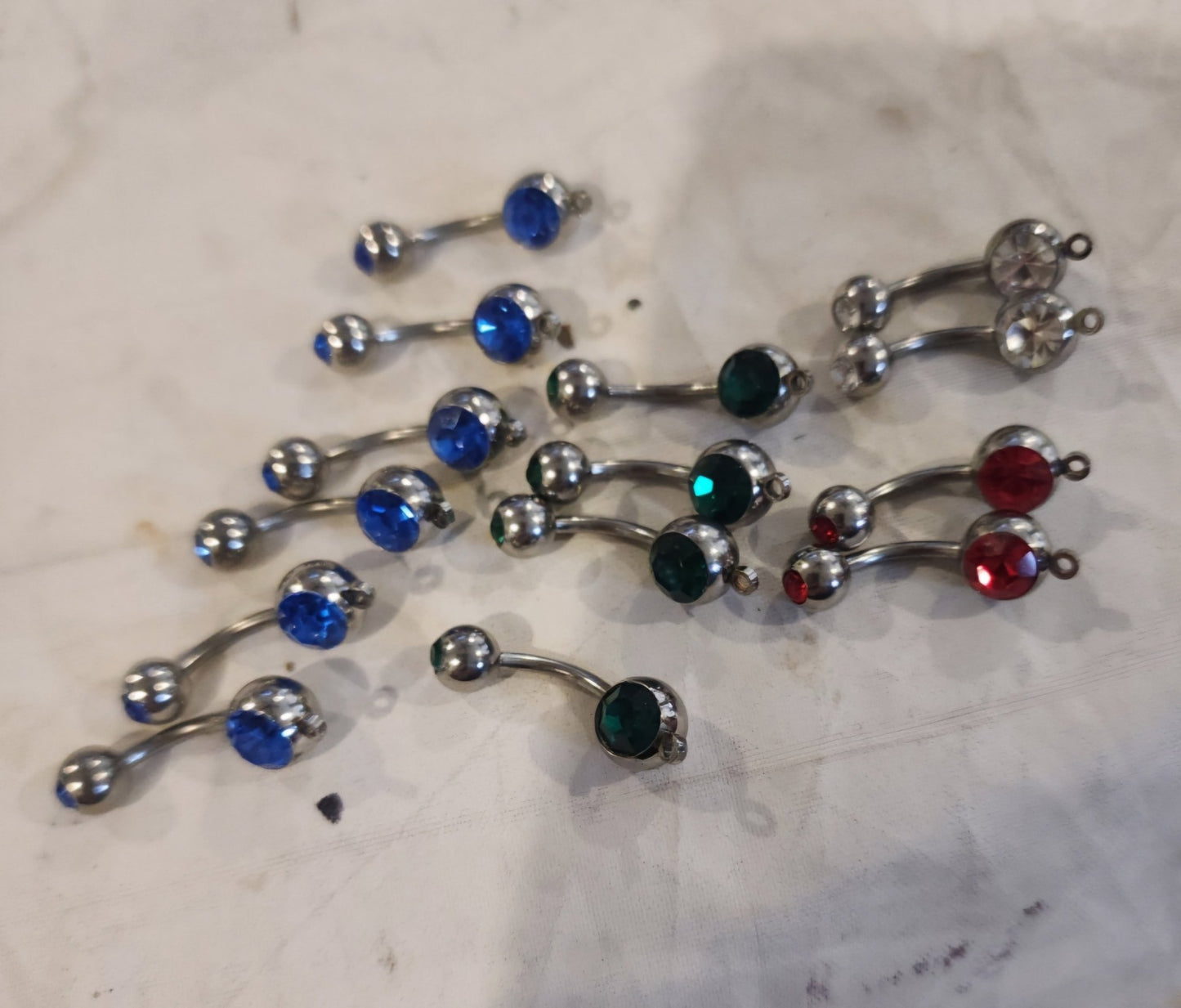 Sparkling Lot of 14 Double Jewel Belly button Rings - I Bought a Yard Sale