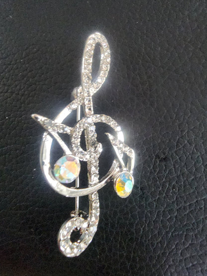 Sparkling Musical Elegance: Rhinestone Treble Clef Brooch - I Bought a Yard Sale