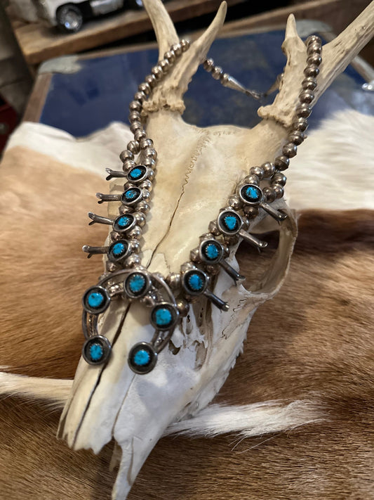 Sterling Silver and Genuine Turquoise Navajo Made Squash Blossom Necklace - I Bought a Yard Sale