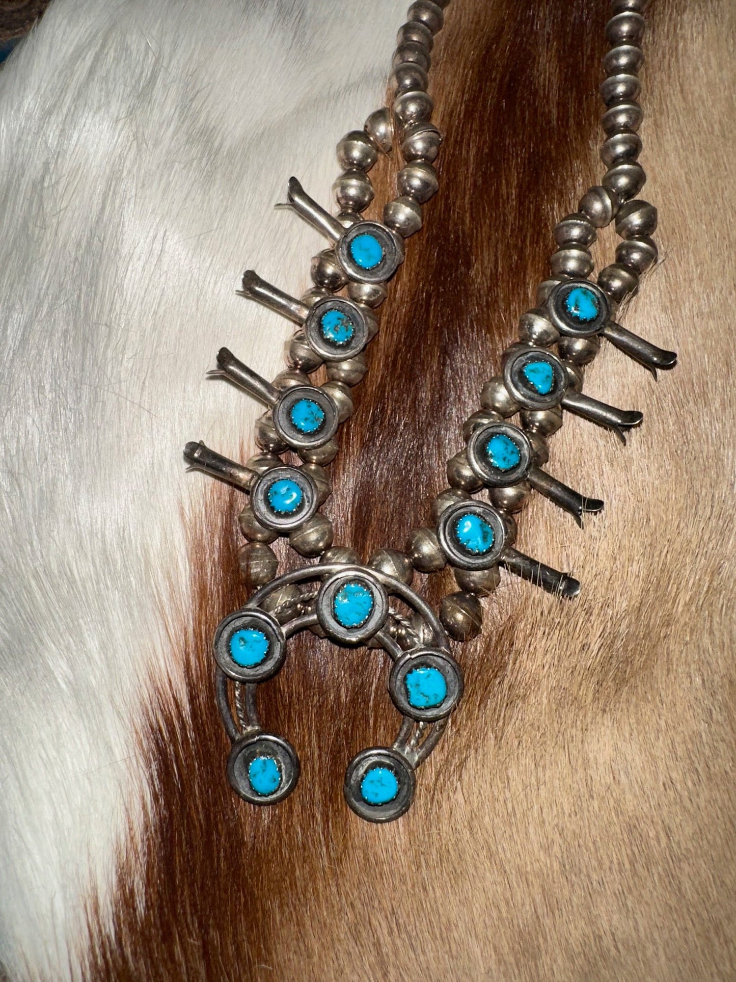 Sterling Silver and Genuine Turquoise Navajo Made Squash Blossom Necklace - I Bought a Yard Sale
