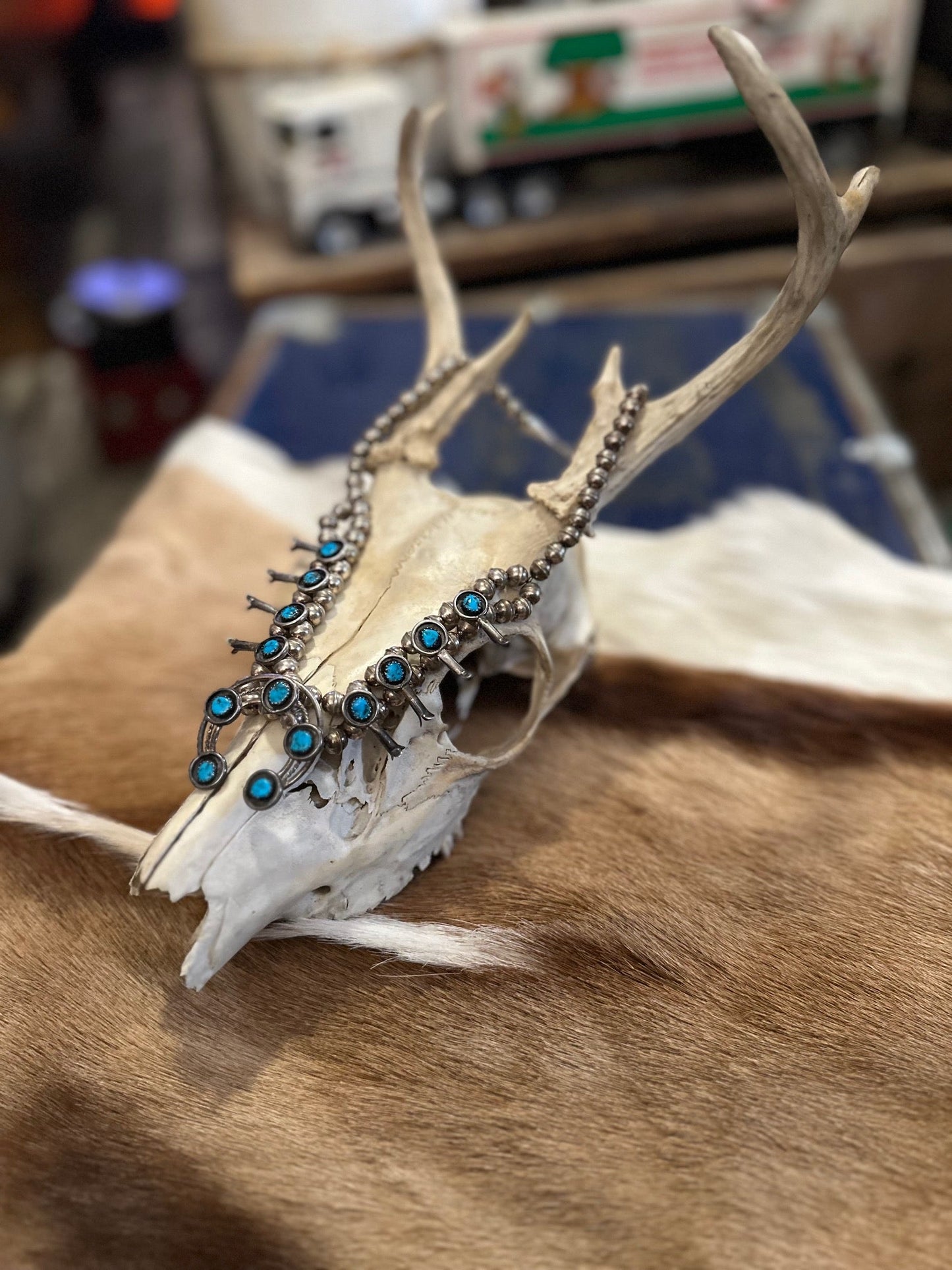 Sterling Silver and Genuine Turquoise Navajo Made Squash Blossom Necklace - I Bought a Yard Sale