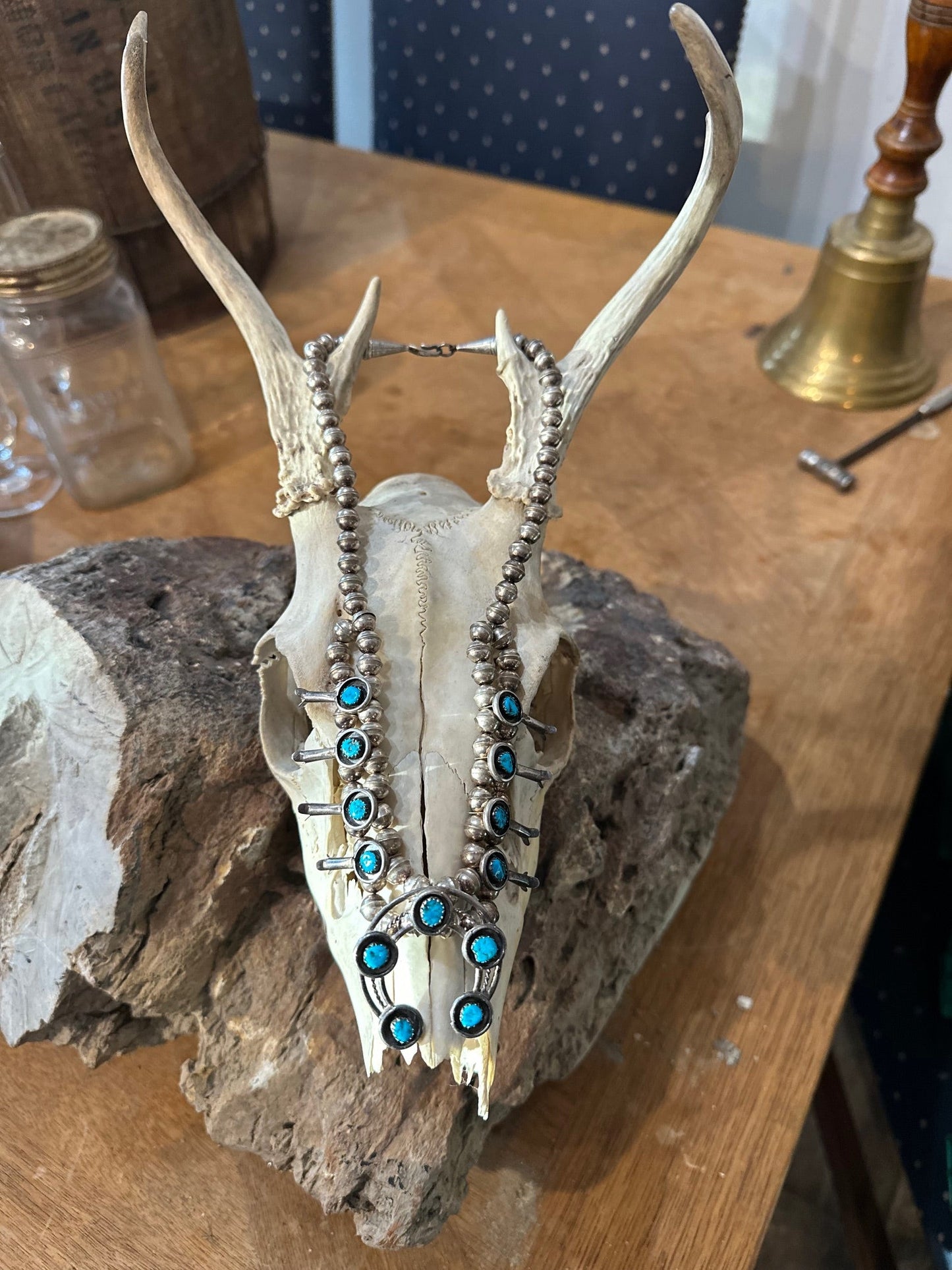 Sterling Silver and Genuine Turquoise Navajo Made Squash Blossom Necklace - I Bought a Yard Sale