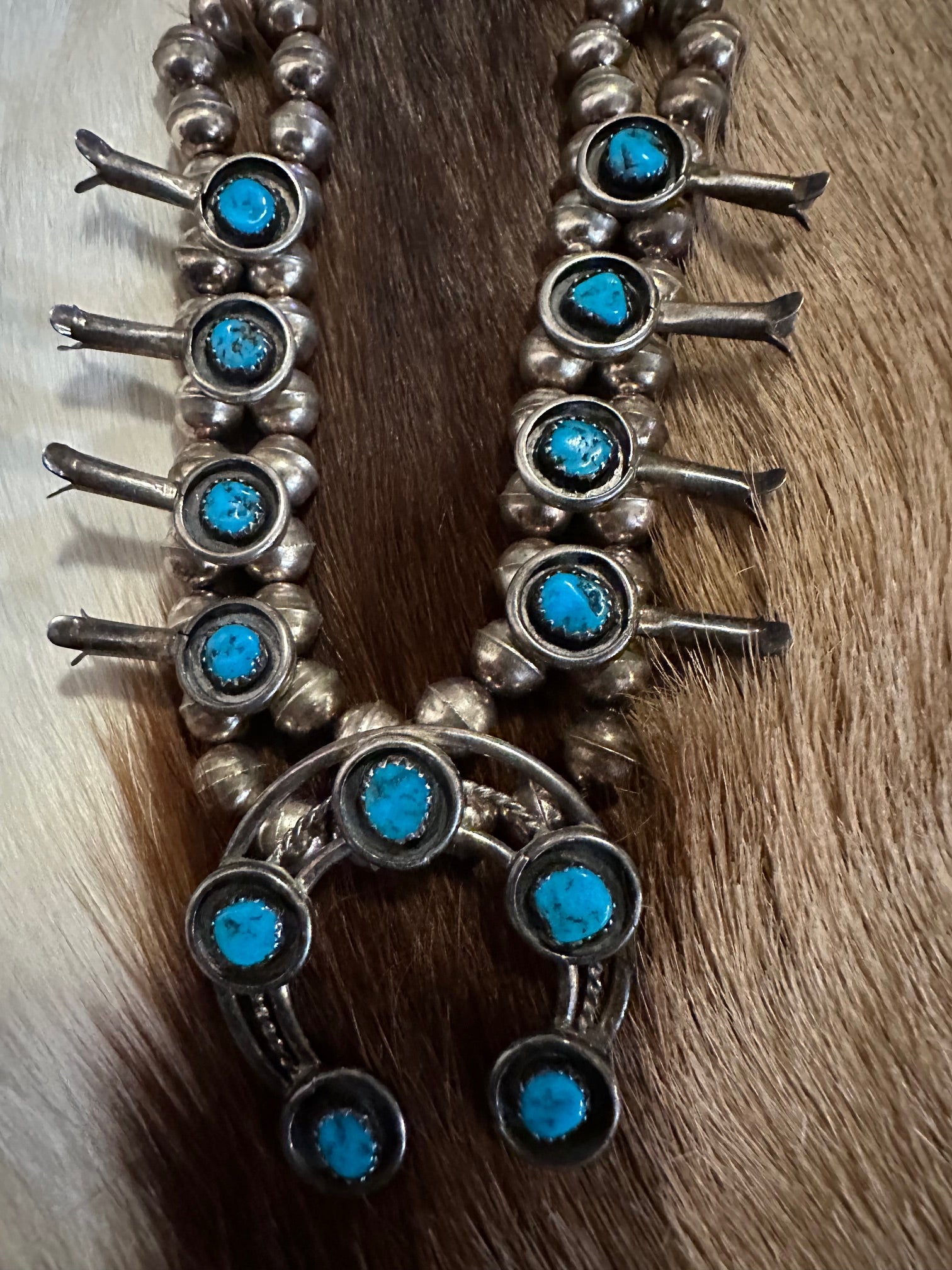 Sterling Silver and Genuine Turquoise Navajo Made Squash Blossom Necklace - I Bought a Yard Sale