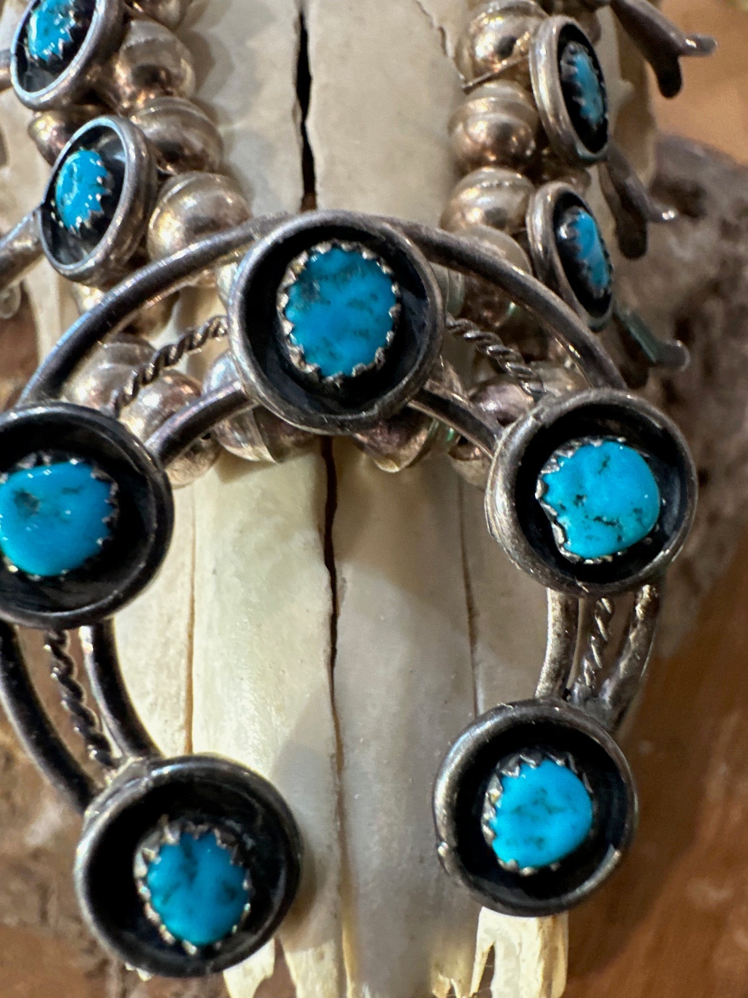 Sterling Silver and Genuine Turquoise Navajo Made Squash Blossom Necklace - I Bought a Yard Sale
