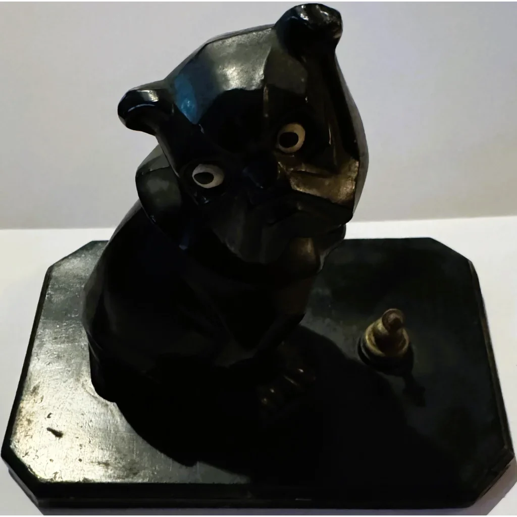 Vintage Art Deco Bulldog Inkwell Base 🐶 – Interwar European Cast Metal Desk Piece