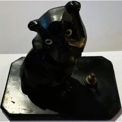 Vintage Art Deco Bulldog Inkwell Base 🐶 – Interwar European Cast Metal Desk Piece