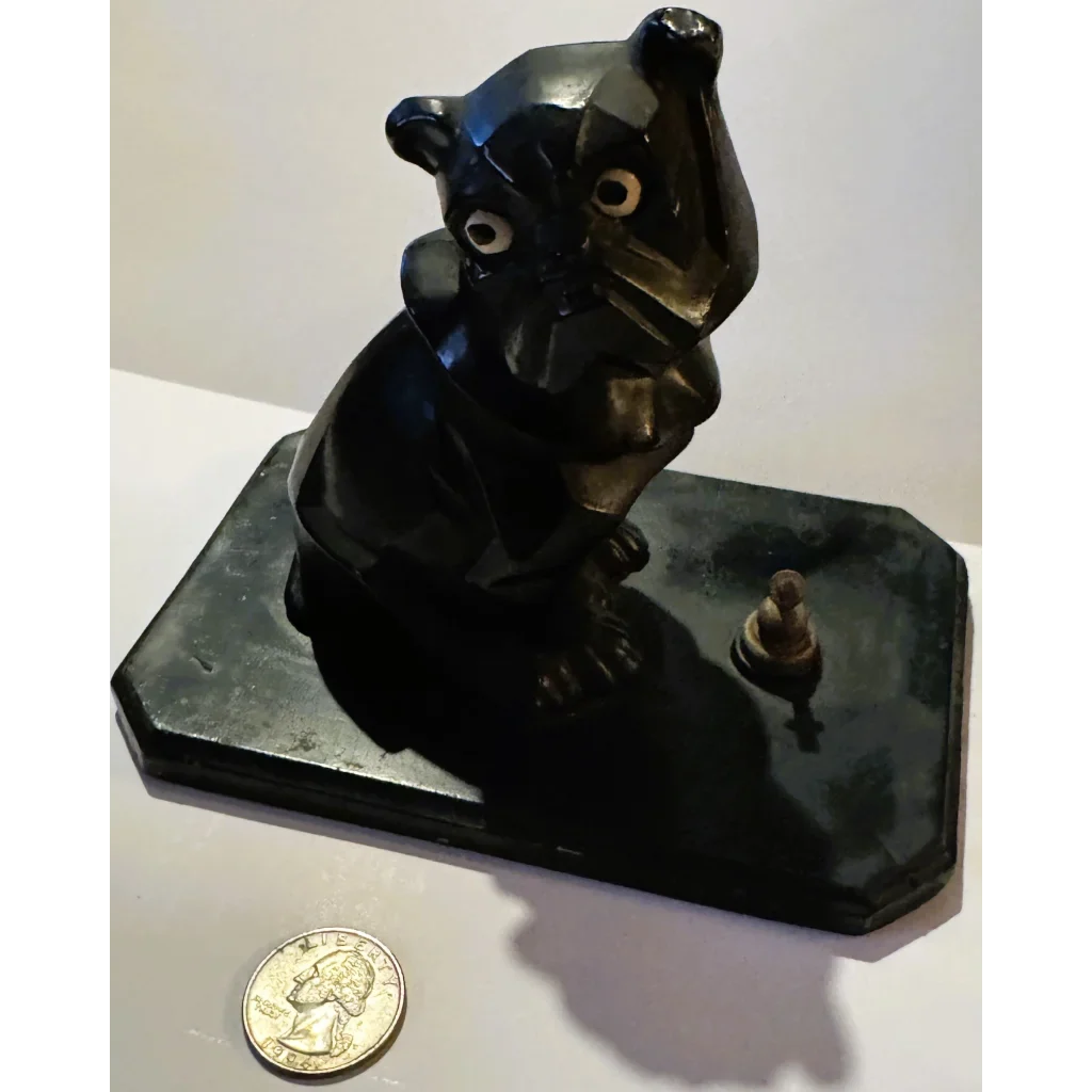 Vintage Art Deco Bulldog Inkwell Base 🐶 – Interwar European Cast Metal Desk Piece