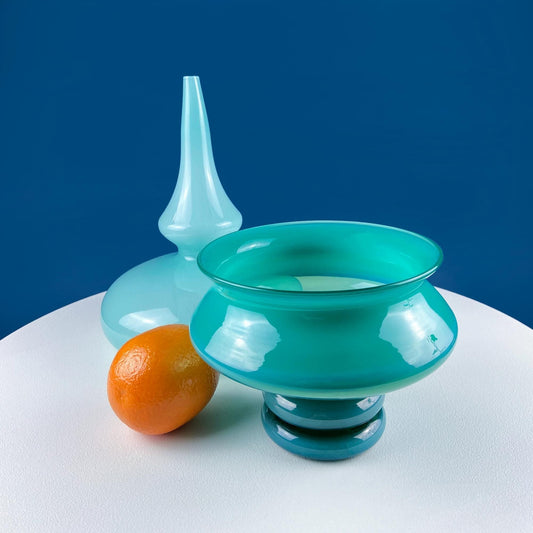 Stunning Jade Color Hand Blown Glass Footed Bowl. Semi - Opaque Glass Modern Glass Art. Modern Home Decor. Interior Design Ideas. Gift for Him - I Bought a Yard Sale