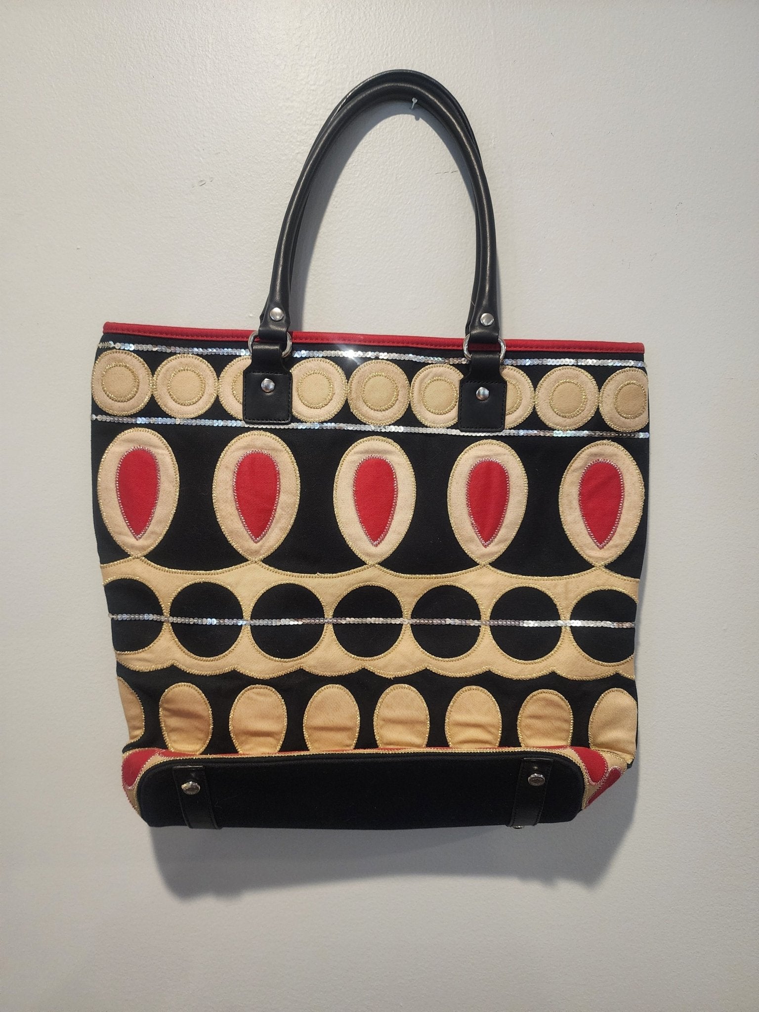 Talbots Women's Shoulder Bag Tote - Red, Black, Tan & Gold with Silver Sequins - I Bought a Yard Sale