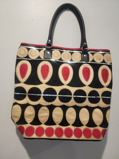 Talbots Women's Shoulder Bag Tote - Red, Black, Tan & Gold with Silver Sequins - I Bought a Yard Sale