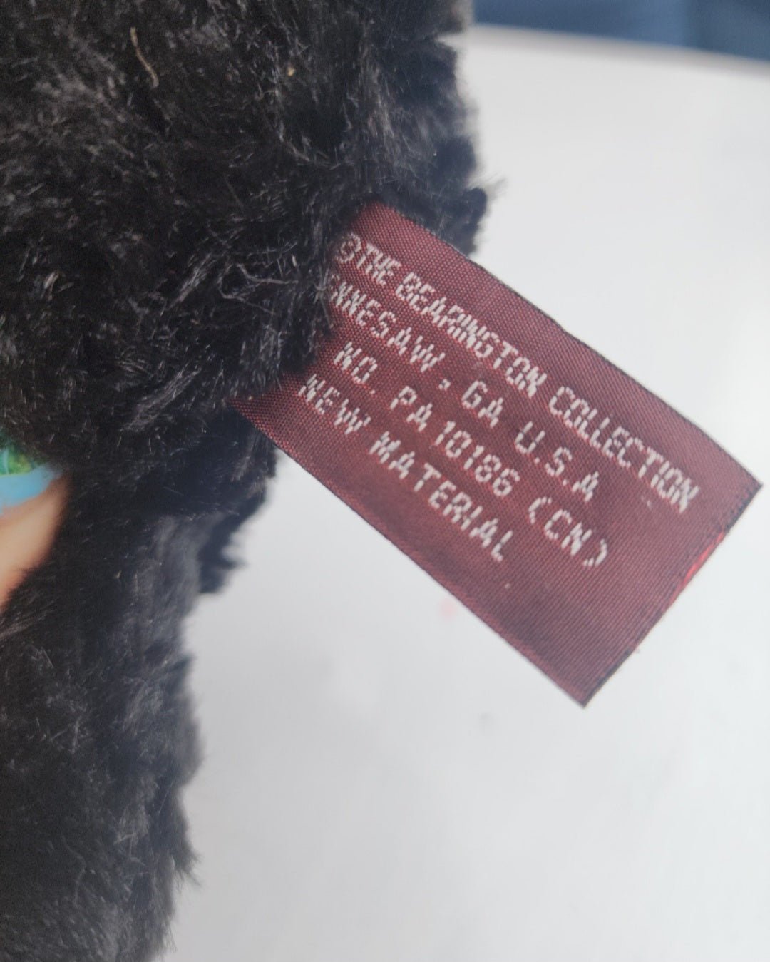 The Bearington Collection BABY JAKE Plush Dog Black Puppy 8” plaid bow - I Bought a Yard Sale