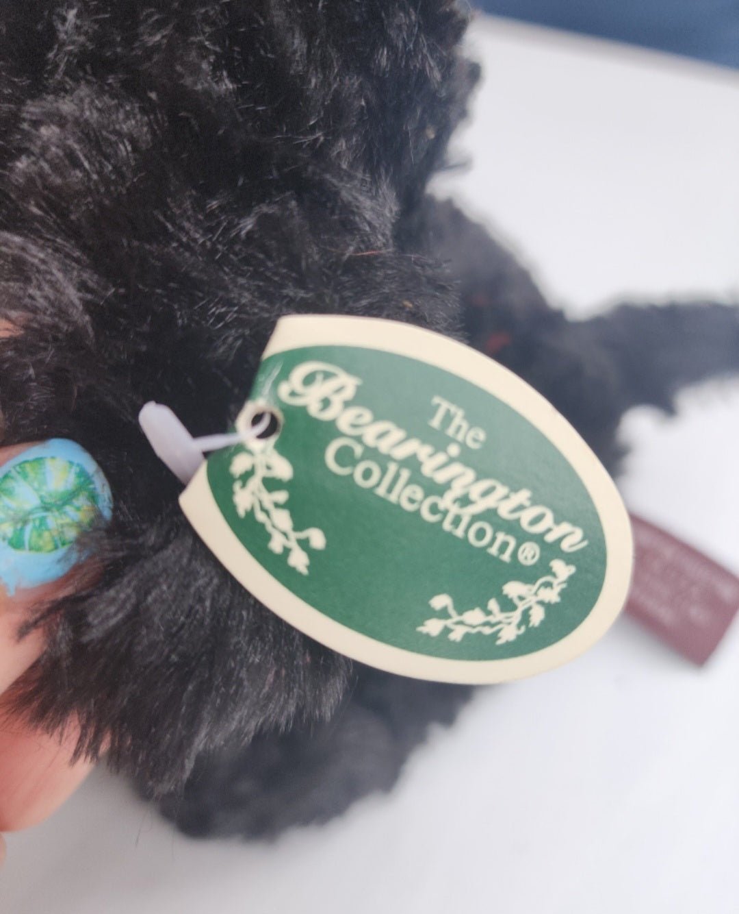 The Bearington Collection BABY JAKE Plush Dog Black Puppy 8” plaid bow - I Bought a Yard Sale