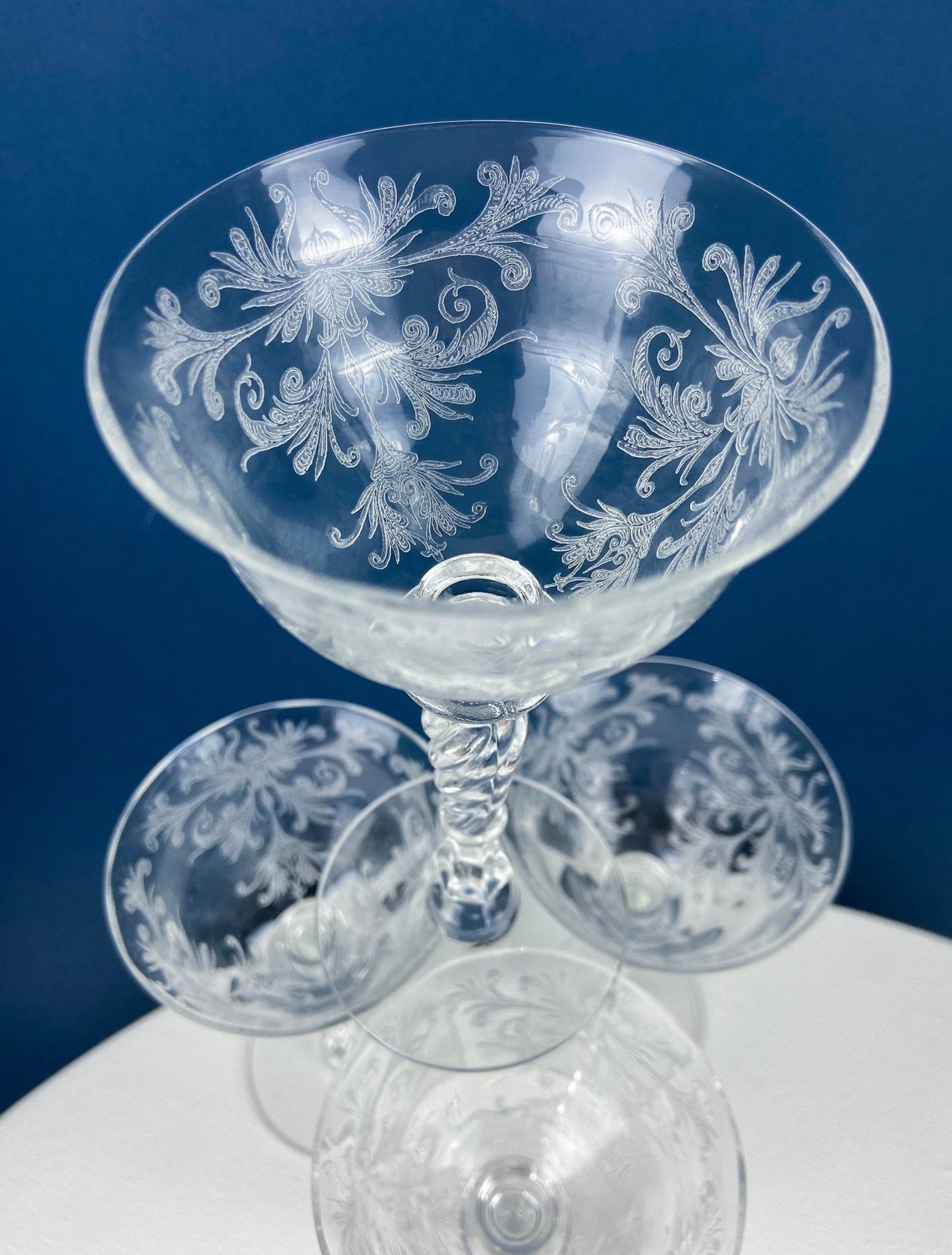 Tiffin Franciscan Water or Juice Glasses. Set of Five Byzantine Etched Stemware. Floral Motif. Fine Dining. Collectible Stemware. - I Bought a Yard Sale