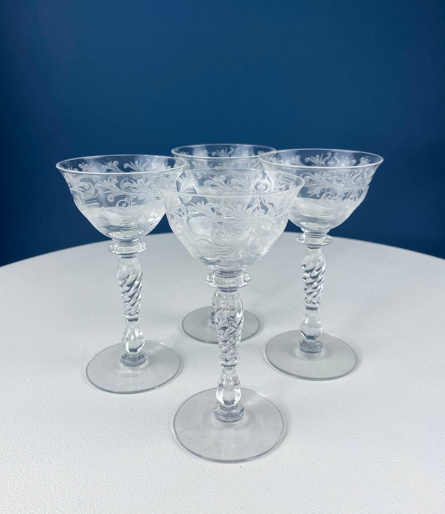 Tiffin Franciscan Water or Juice Glasses. Set of Five Byzantine Etched Stemware. Floral Motif. Fine Dining. Collectible Stemware. - I Bought a Yard Sale