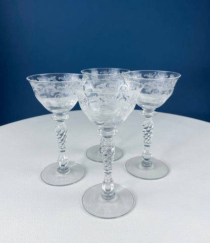 Tiffin Franciscan Water or Juice Glasses. Set of Five Byzantine Etched Stemware. Floral Motif. Fine Dining. Collectible Stemware. - I Bought a Yard Sale