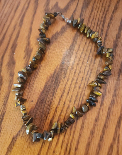 Tigers Eye Necklace, Gemstone Beaded Chips - I Bought a Yard Sale