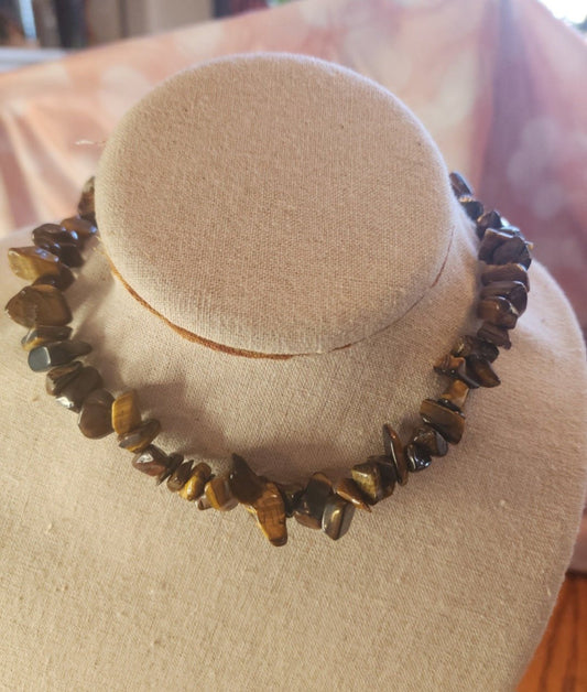 Tigers Eye Necklace, Gemstone Beaded Chips - I Bought a Yard Sale