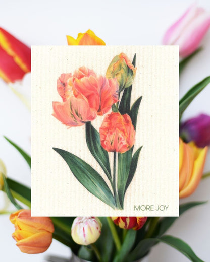 Tulips Swedish Dishcloth | Pink, Coral & Green - I Bought a Yard Sale