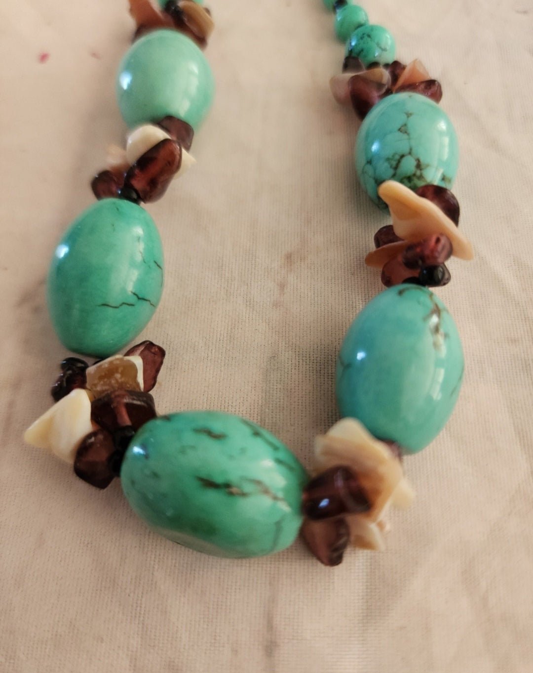 Turquoise Beads with shells Southwestern Necklace - I Bought a Yard Sale