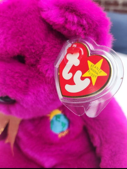 Ty Beanie Babies Millennium Bear Plush 13" has plastic on ear tag - I Bought a Yard Sale