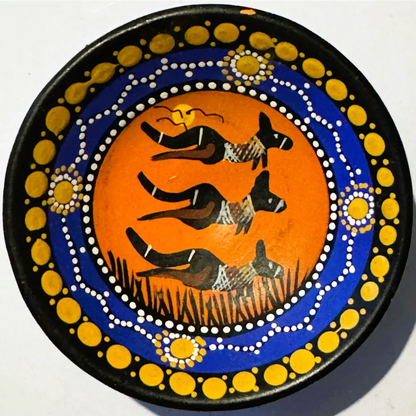 Vintage Aboriginal-Inspired Australian Art Dish 🦘 Hand-Painted Kangaroos Dot Painting
