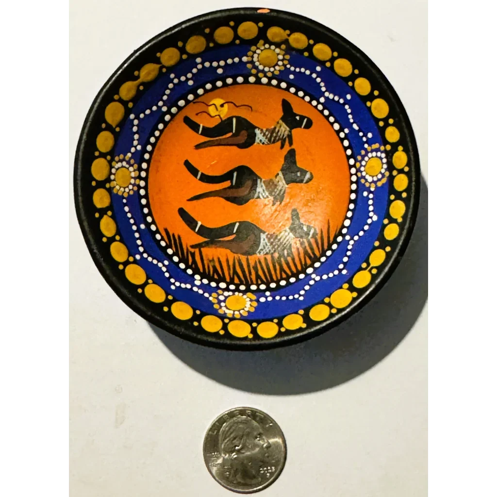 Vintage Aboriginal-Inspired Australian Art Dish 🦘 Hand-Painted Kangaroos Dot Painting