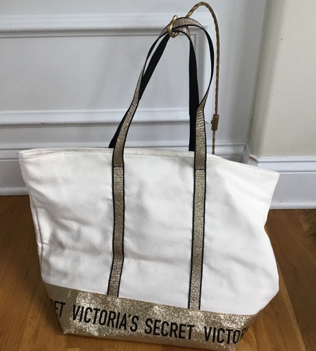 Victoria Secret Canvas Tote w Gold glitttery accent - I Bought a Yard Sale