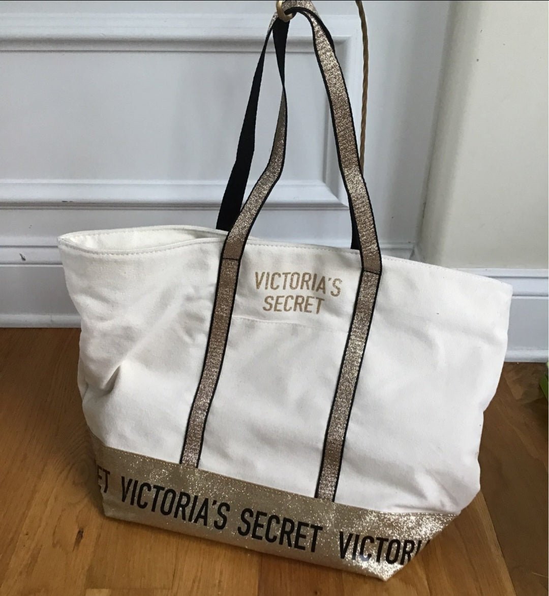 Victoria Secret Canvas Tote w Gold glitttery accent - I Bought a Yard Sale