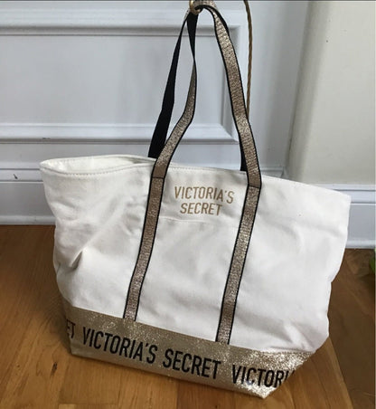 Victoria Secret Canvas Tote w Gold glitttery accent - I Bought a Yard Sale