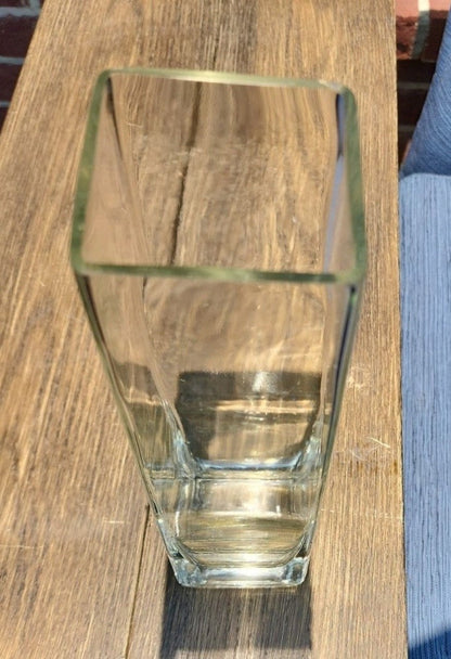 VINTAGE 10.5" TALL CUBE MODERNIST SQUARE WELL MADE GLASS FLOWER VASE - I Bought a Yard Sale