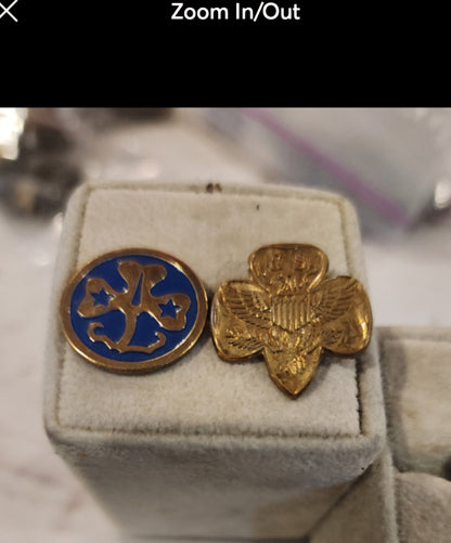 Vintage 1960's Girl Scout Blue & Gold World Trefoil Brownie Promise & Brass Eagle Pin - I Bought a Yard Sale