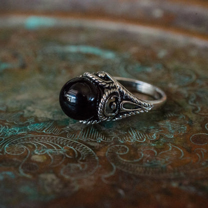 Vintage 1970's Pearl Bead Ring Antiqued 18k Gold Electroplated Made in USA by PVD Vintage Jewelry - I Bought a Yard Sale